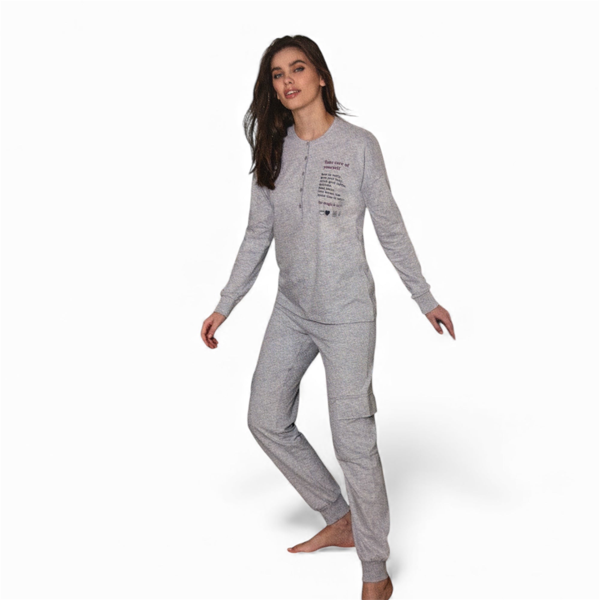 Pigiama Donna Lungo in Cotone Interlock Bottoncini Jadea Art.5253 - Boutique dell'Intimo e del Neonato