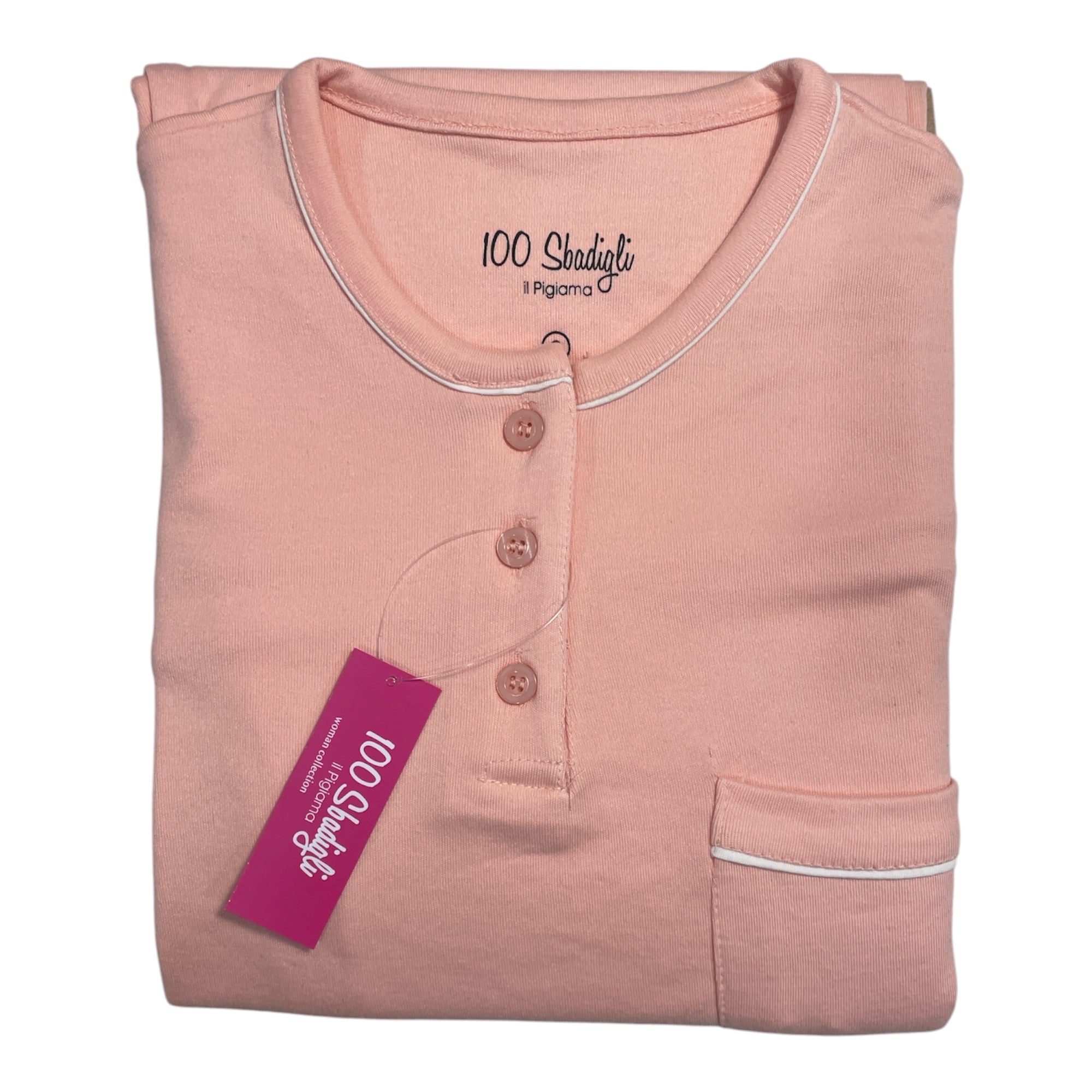 Pigiama Donna Lungo in Cotone Interlock Serafino 100Sbadigli Art.DCC - 115 - Boutique dell'Intimo e del Neonato