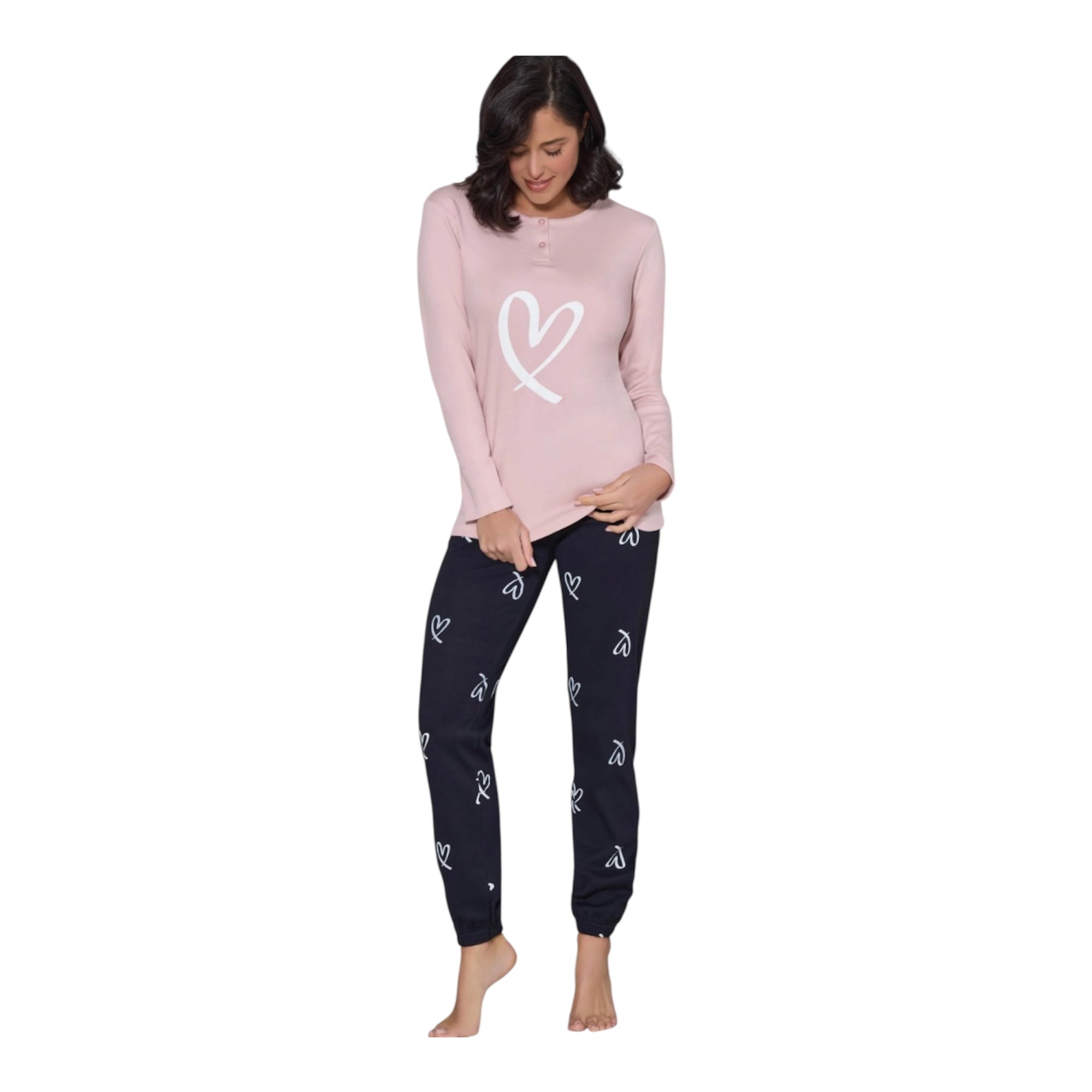 Pigiama Donna Lungo in Cotone Interlock Serafino Love and Bra Art.95099 - Boutique dell'Intimo e del Neonato