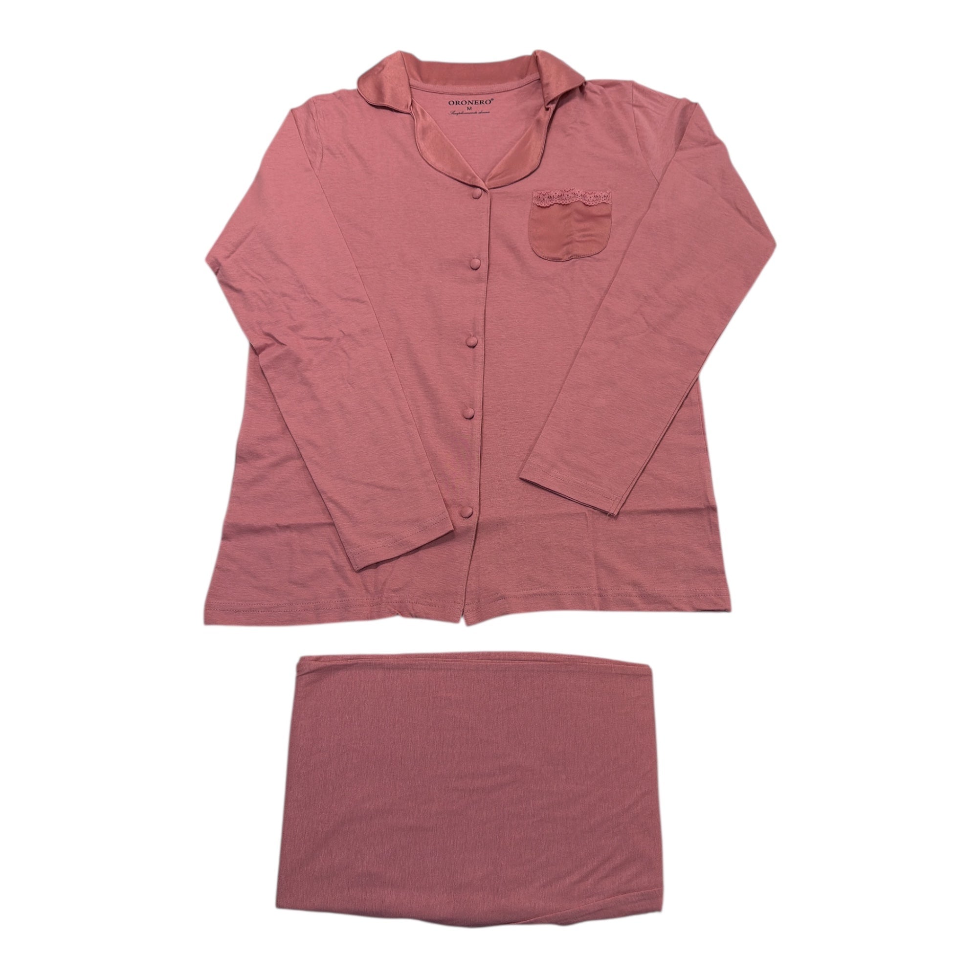 Pigiama Donna Lungo in Cotone Jersey Aperto Davanti Oronero Art.OD575 - Boutique dell'Intimo e del Neonato