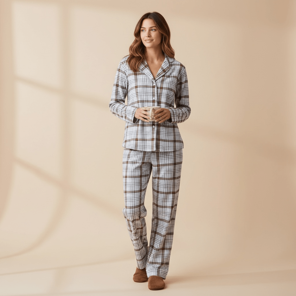 Pigiama Donna Lungo in Cotone Jersey Quadri Aperto Davanti Jadea Art.3274 - Boutique dell'Intimo e del Neonato