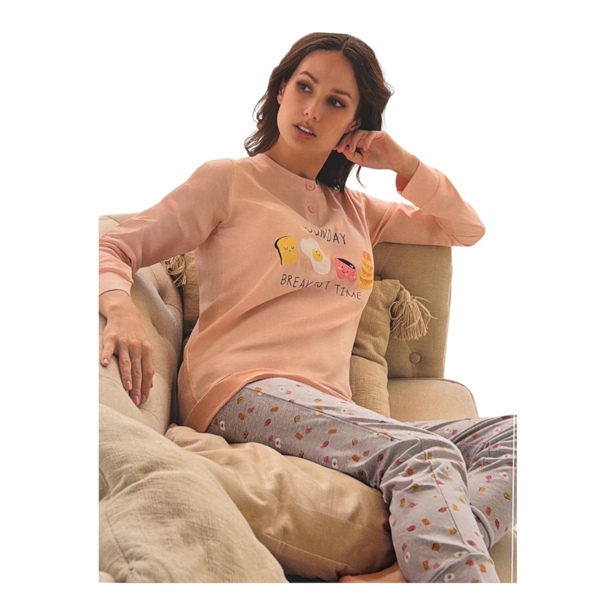 Pigiama Donna Lungo in Cotone Jersey Sefino Oronero Art.OD561 - Boutique dell'Intimo e del Neonato