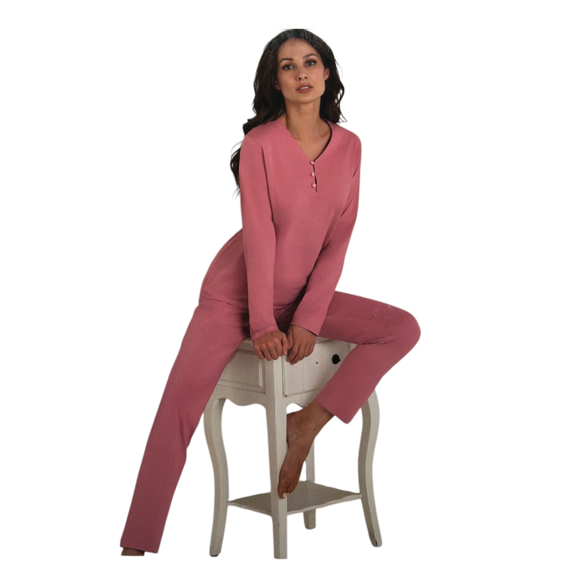 Pigiama Donna Lungo in Cotone Jersey Sefino Scollo V Oronero Art.OD567 - Boutique dell'Intimo e del Neonato