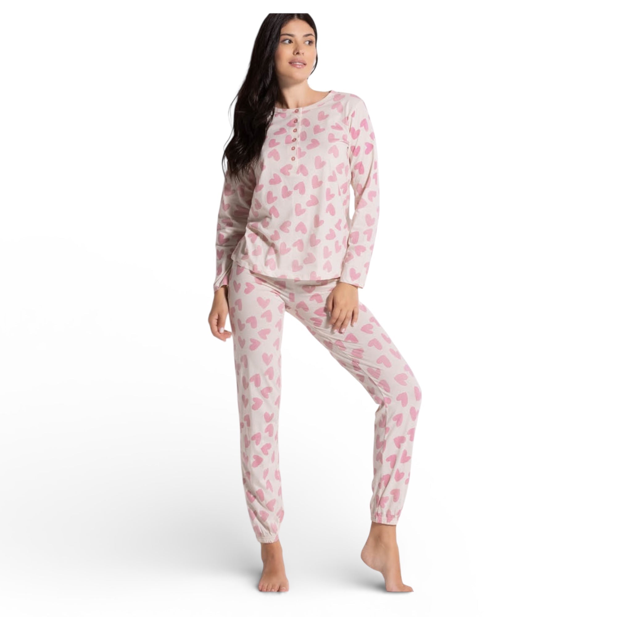 Pigiama Donna Lungo in Cotone Jersey Serafino Love and Bra Art.105099 - Boutique dell'Intimo e del Neonato