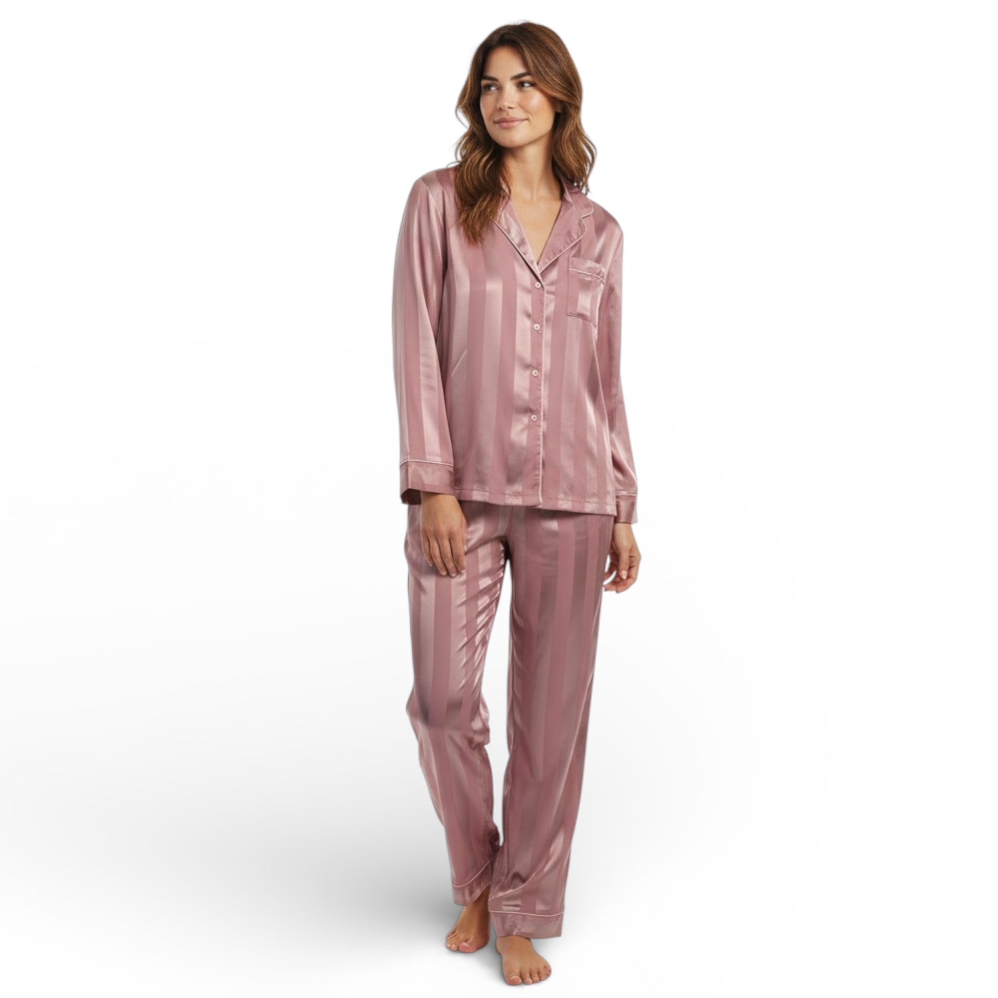 Pigiama Donna Lungo in Raso Rigato Aperto Davanti Jadea Art.3290 - Boutique dell'Intimo e del Neonato