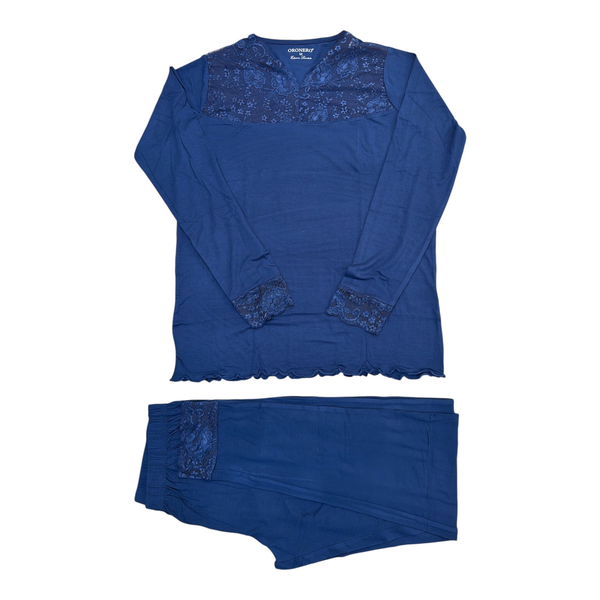 Pigiama Donna Lungo in Viscosa e Modal Décolleté in Pizzo Oronero Art.ODLE17 - Boutique dell'Intimo e del Neonato