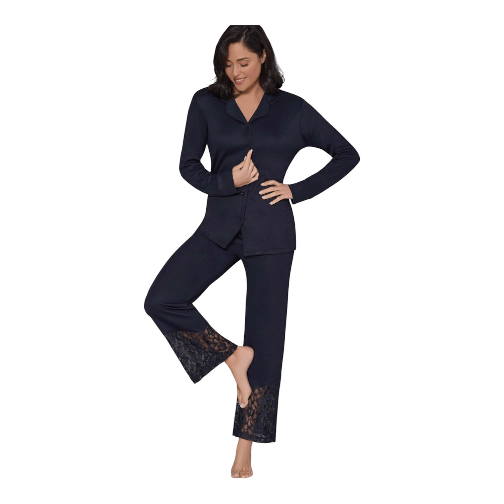 Pigiama Donna Lungo Modal Aperto Davanti e Pizzo Love and Bra Art.100199 - Boutique dell'Intimo e del Neonato