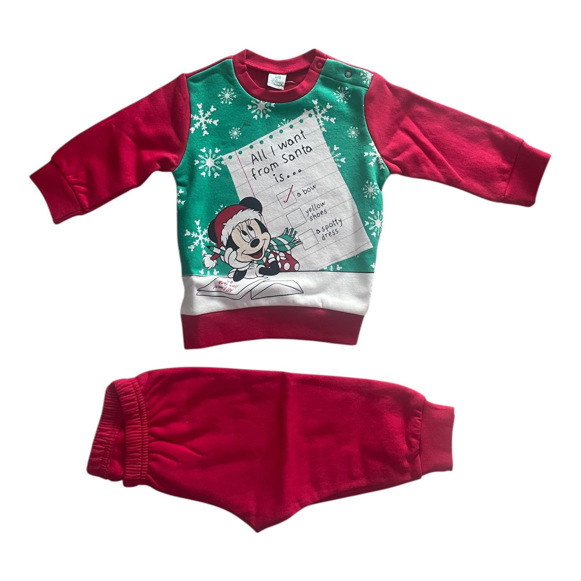 Pigiama Neonato in Cotone Felpato Spalla Aperta Natalizio Ellepi Disney MINNIE Art.4535 - Boutique dell'Intimo e del Neonato