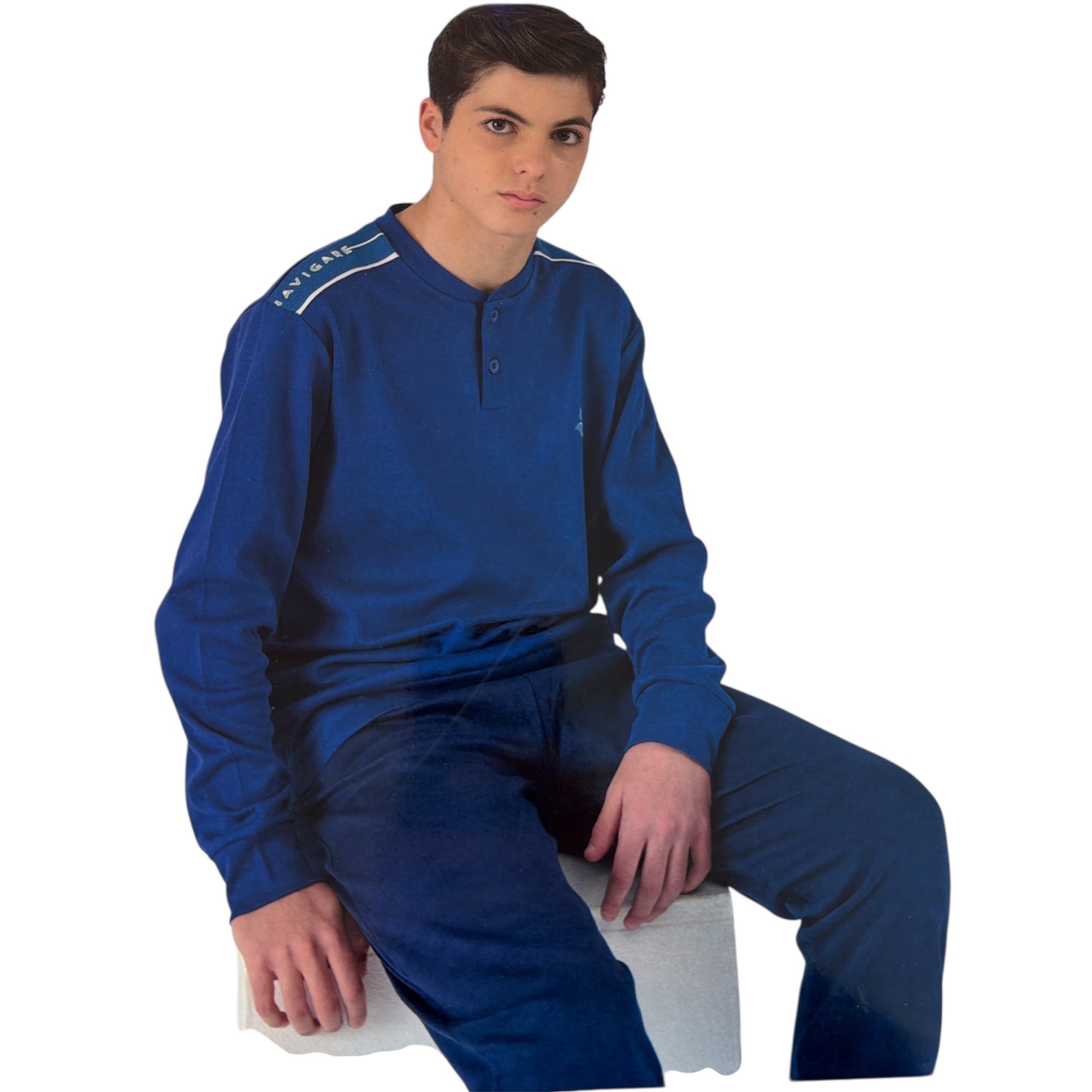 Pigiama Ragazzo Lungo in Caldo Cotone Serafino Navigare Art.1419006J - Boutique dell'Intimo e del Neonato
