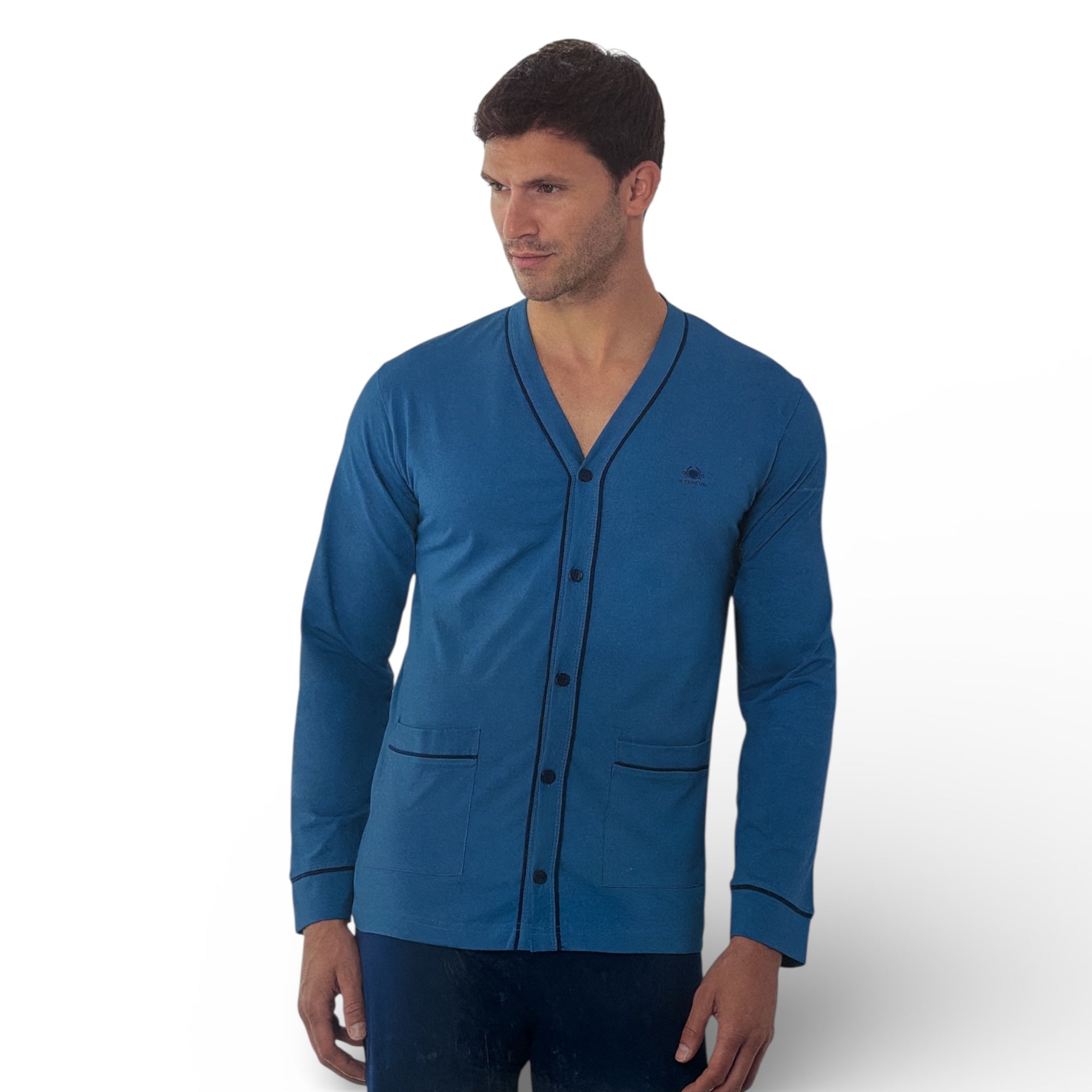 Pigiama Uomo Lungo Aperto Davanti in Cotone Jersey Il Granchio Art.GP1150|A - Boutique dell'Intimo e del Neonato
