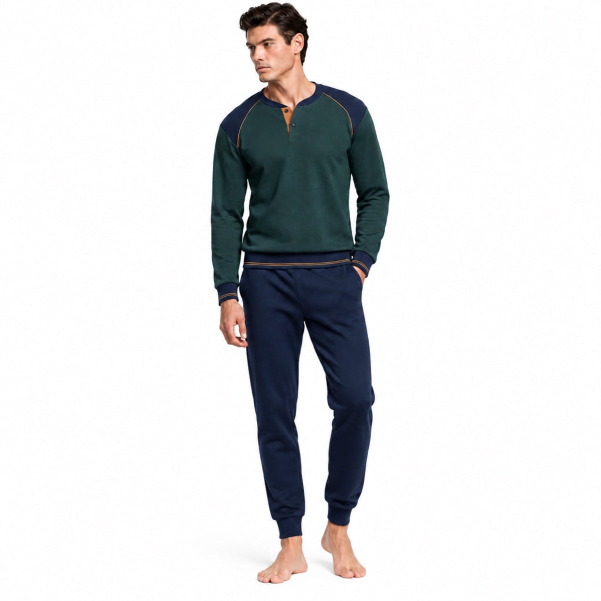 Pigiama Uomo Lungo in Caldo Cotone Serafino e Polsini Enrico Coveri Art.EP2234 - Boutique dell'Intimo e del Neonato