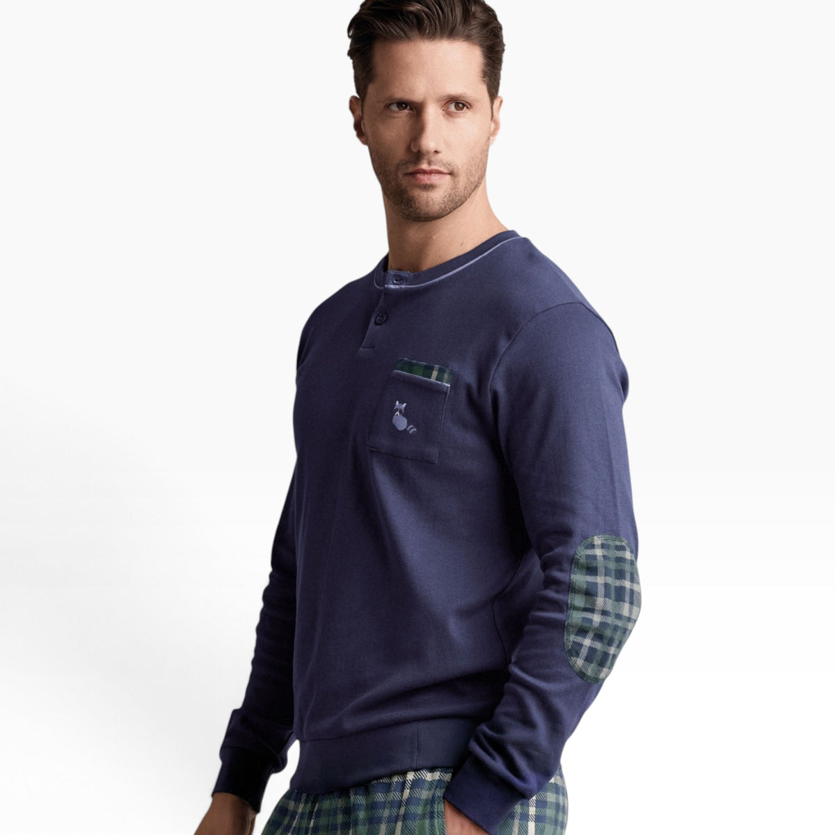 Pigiama Uomo Lungo in Caldo Cotone Serafino e Polsini Infiore Art.CHECKOUT 75.4688 - Boutique dell'Intimo e del Neonato