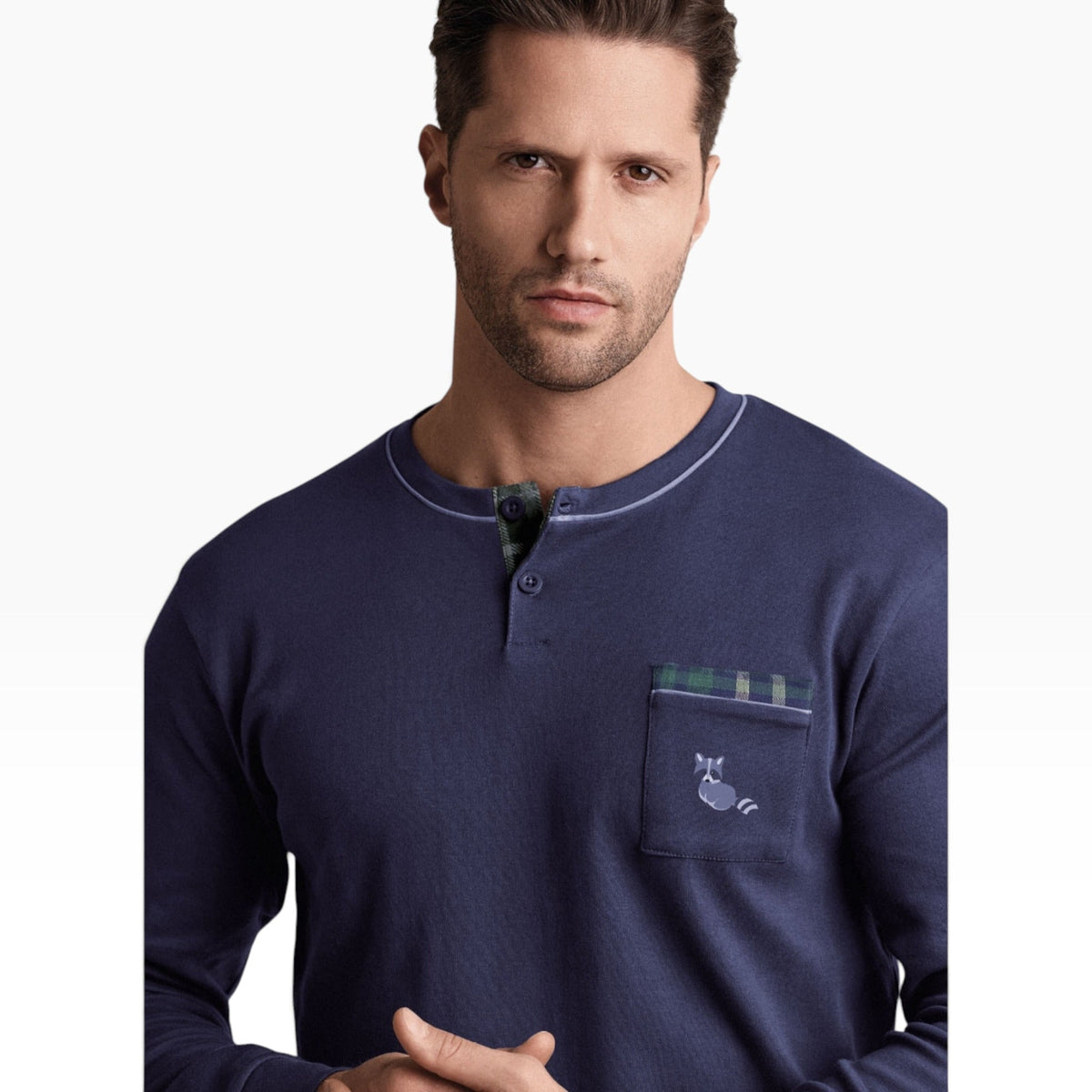 Pigiama Uomo Lungo in Caldo Cotone Serafino e Polsini Infiore Art.CHECKOUT 75.4688 - Boutique dell'Intimo e del Neonato