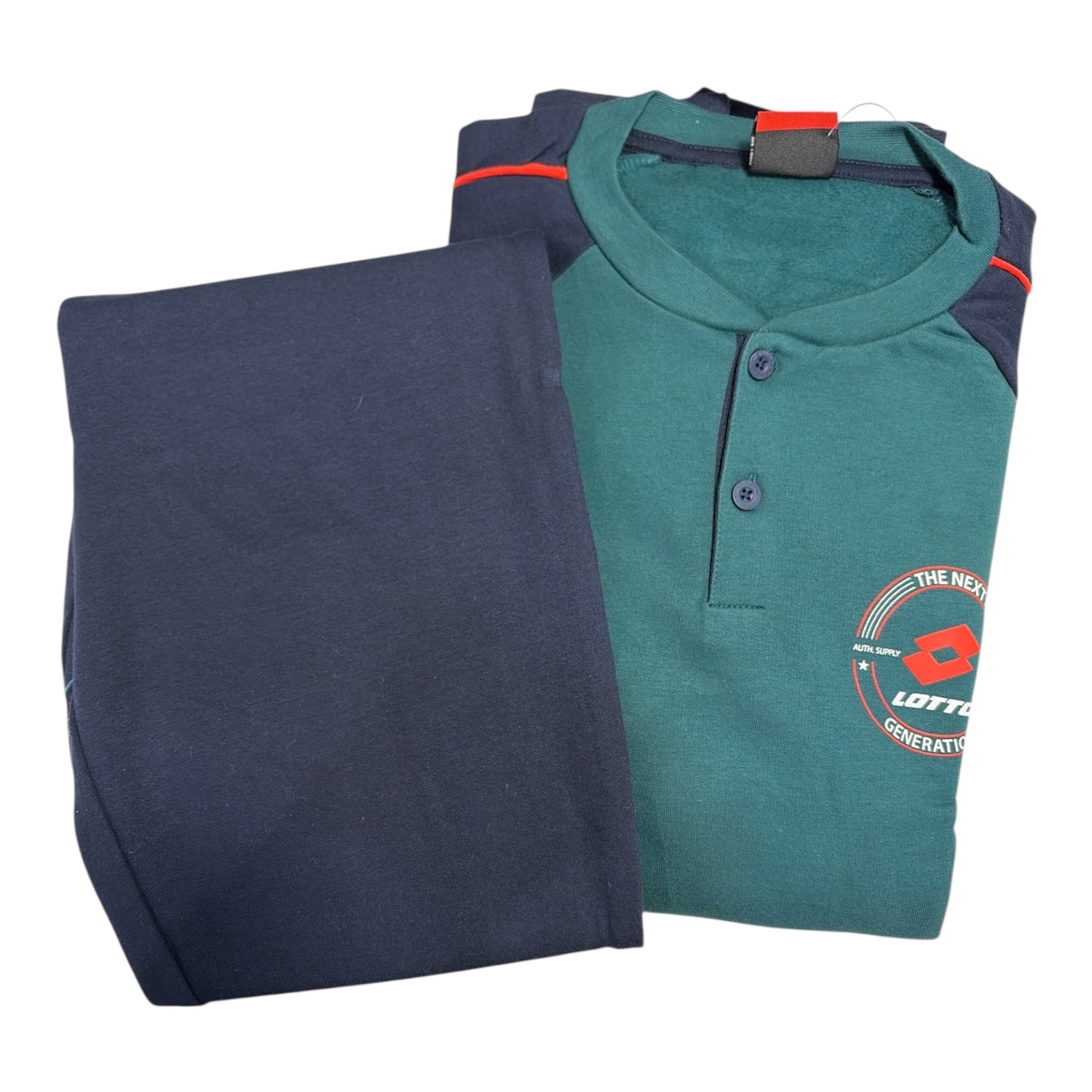 Pigiama Uomo Lungo in Cotone Felpato Serafino e Polsini Lotto Art.LP2139 - Boutique dell'Intimo e del Neonato