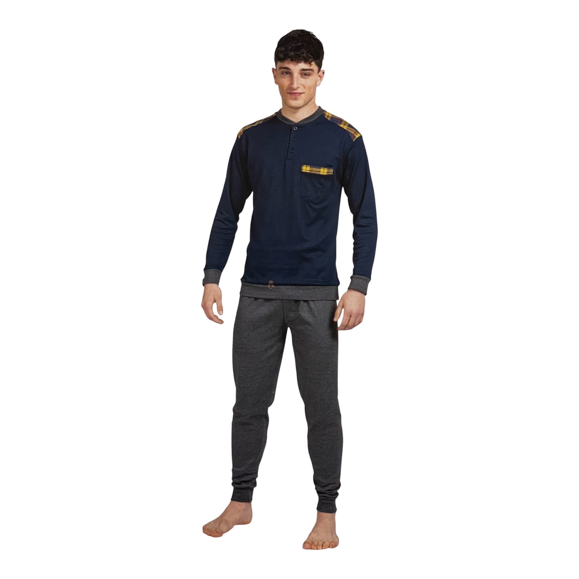 Pigiama Uomo Lungo in Cotone Interlock Serafino 100Sbadigli Art.UCC - 201 - Boutique dell'Intimo e del Neonato