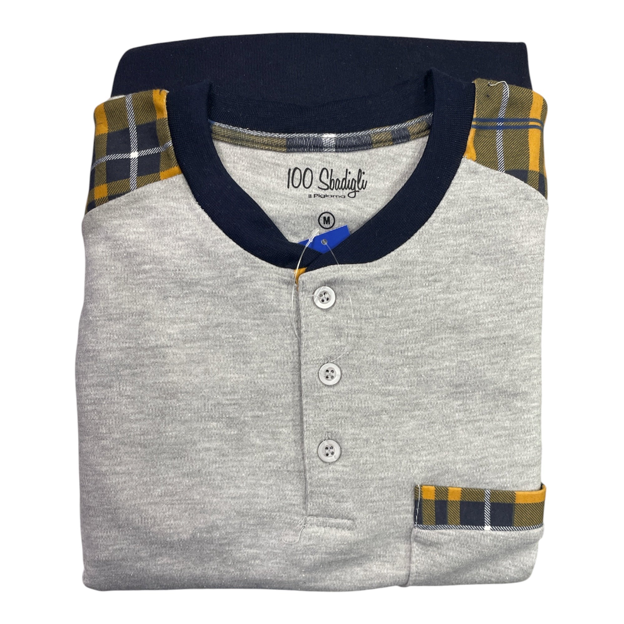 Pigiama Uomo Lungo in Cotone Interlock Serafino 100Sbadigli Art.UCC - 201 - Boutique dell'Intimo e del Neonato