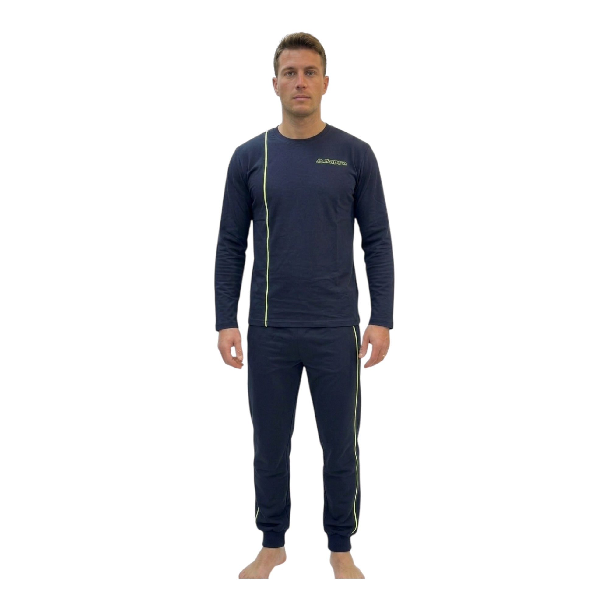 Pigiama Uomo Lungo in Cotone Jersey Serafino con Polsini Kappa Art.KMS26108 - Boutique dell'Intimo e del Neonato
