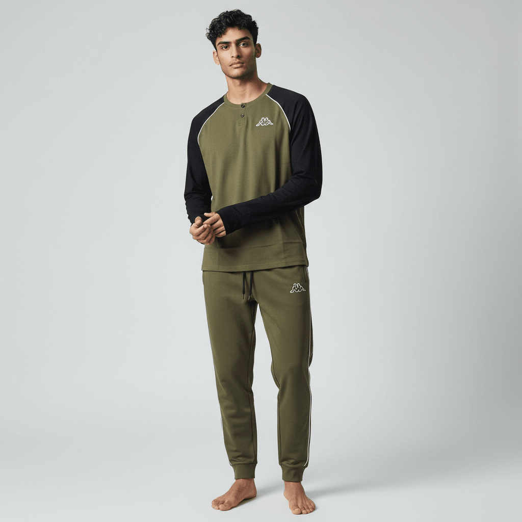 Pigiama Uomo Lungo in Cotone Jersey Serafino con Polsini Kappa Art.KMS26111 - Boutique dell'Intimo e del Neonato