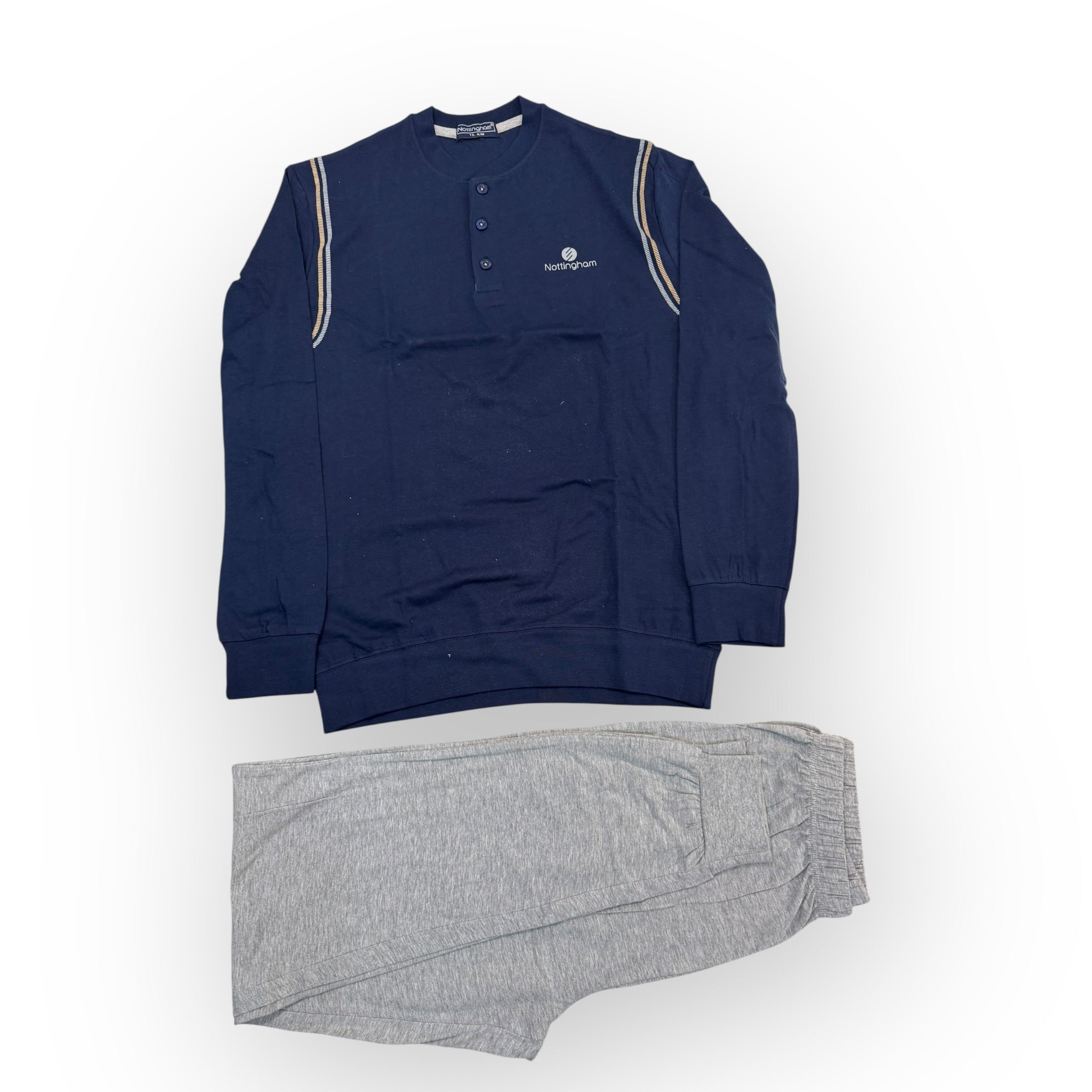 Pigiama Uomo Lungo in Cotone Jersey Serafino con Polsini Nottingham Art.NPA750 - AS2 - Boutique dell'Intimo e del Neonato