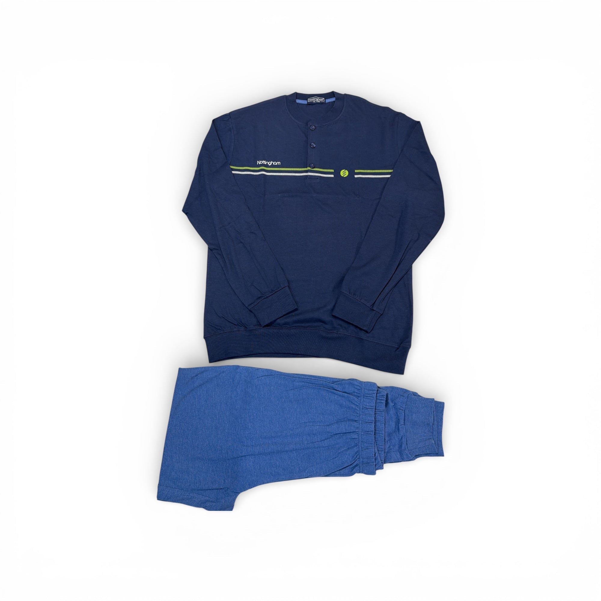 Pigiama Uomo Lungo in Cotone Jersey Serafino con Polsini Nottingham Art.NPA775 - AS2 - Boutique dell'Intimo e del Neonato