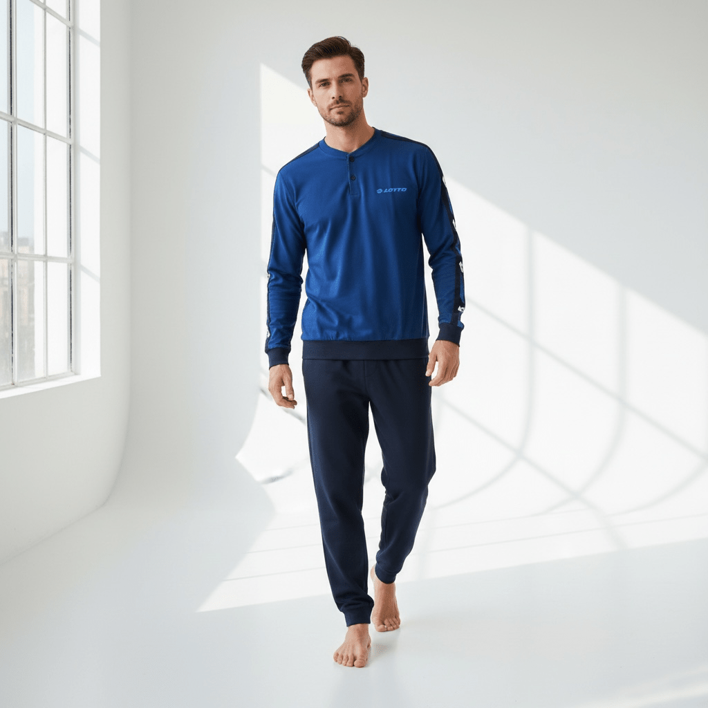 Pigiama Uomo Lungo in Cotone Jersey Serafino Lotto Art.LP1217 - Boutique dell'Intimo e del Neonato