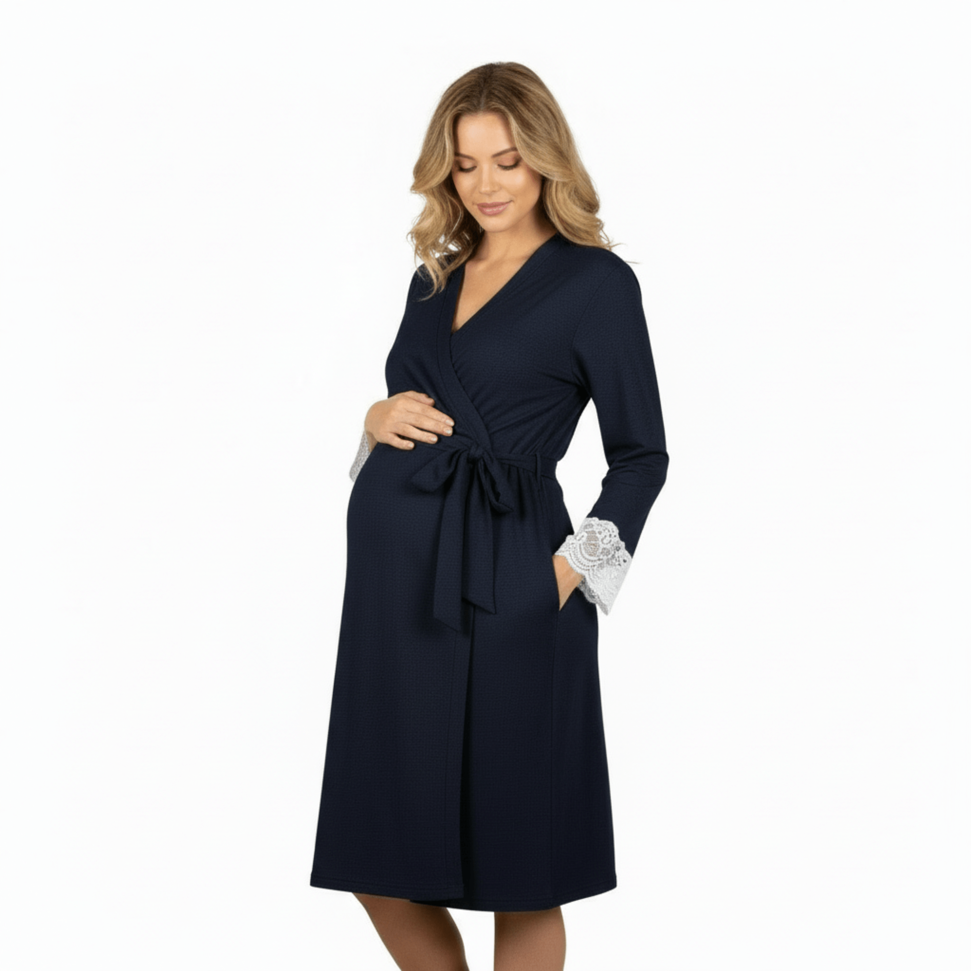 Vestaglia Premaman in Cotone Jersey con Manica Pizzo Mamina Art.Z9219/08 - Boutique dell'Intimo e del Neonato